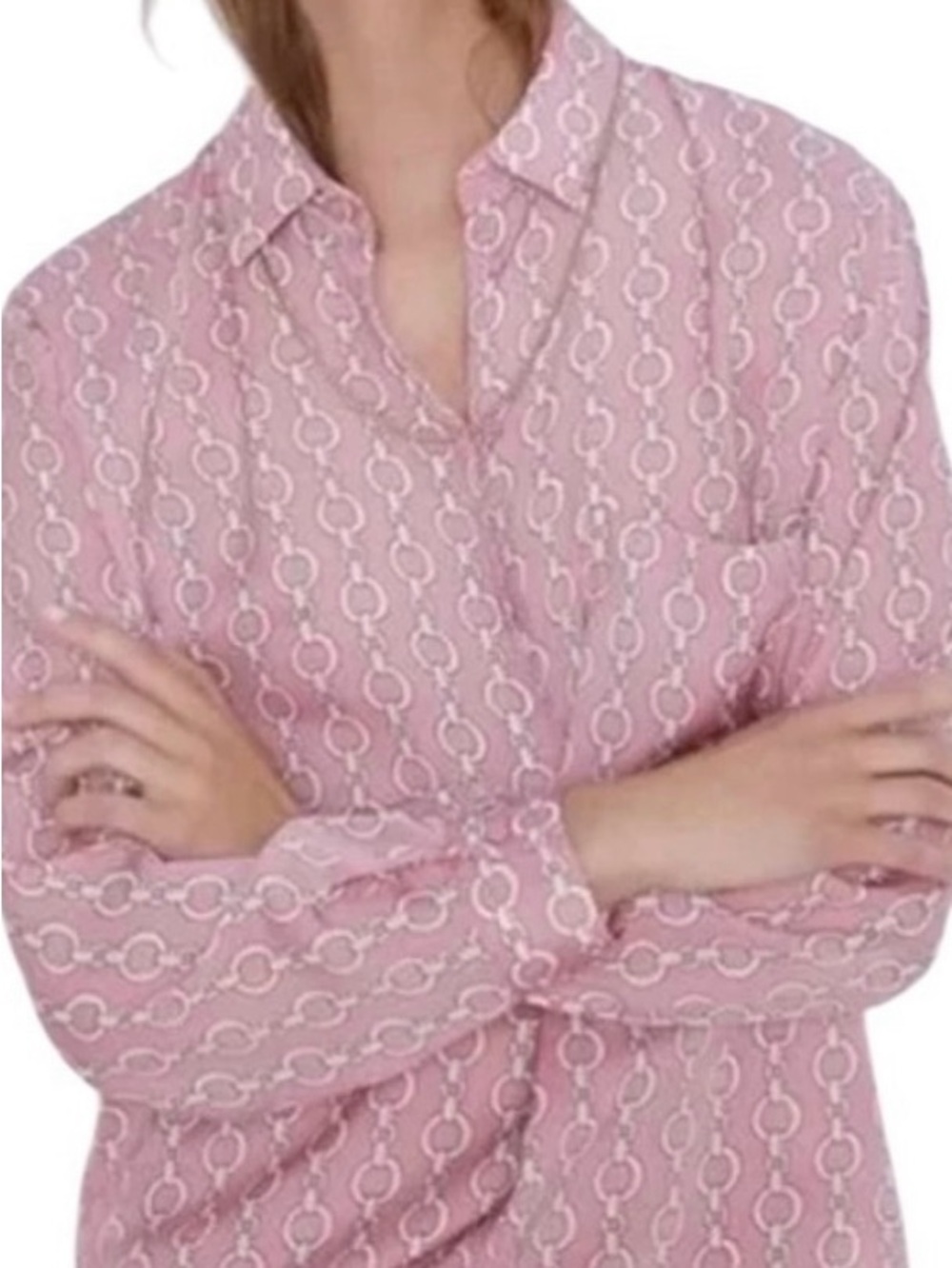 Women's Pink Patterned Long-Sleeve button down